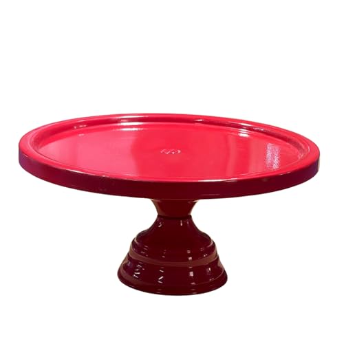 Image of Red Metal Cake Stand Pedestal | Round Non-Revolving Dessert Display | 9 inch Diameter Top | Birthday, Wedding & Party Cake Holder