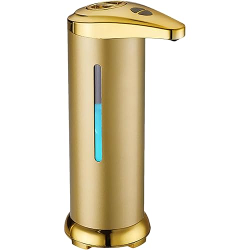 Pesoncarl Dispensador automático de jabón Touchless IPX4 280ml, dorado, acero inoxidable, sensor infrarrojo, ventana visual, batería cuantitativa