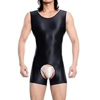 RuiChy Herren Glänzendes Body Armellos Fitness Overall Tank Top Shiny Rundhals Einteiliges Leotard Wrestling Singlet Unitard Freizeit Trainings Playsuit Festival Rave Nachtwäsche(Schwarz/M)