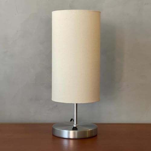 Kit com 2 Luminária de Mesa Abajur Base Redonda Alumínio Com Cúpula de Tecido Algodão (Escovado Cúpu