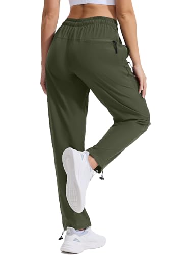 ZENGVEE Cargo Trousers Womens Climbing Walking Hiking Camping Lightweight Summer Water Resistant Outdoor Trekking Pants with Zipper Pockets -C9330-Green-XL