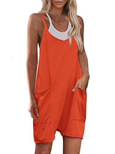 Yanekop Womens Loose Overalls V Neck Sleeveless Romper Spaghetti Strap Harem Short Pants Jumpsuits(Orange,L) #TOP5