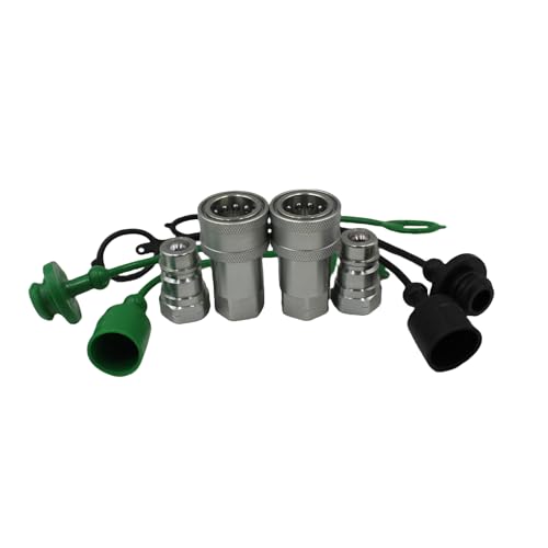 Image of 2-Set 1 /2 inch Ag ISO5675 Carbon Steel Hydraulic Quick Disconnect Coupling Ball Valve,Pioneer Type with Black and Green Colour Dust Cap