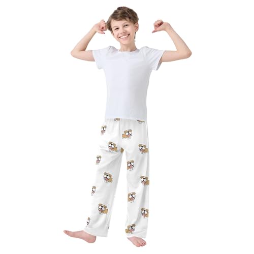 Boys' Pants Cute Bulldog White Long Bottoms Jogger Pants Elastic Waist Trousers with Pockets S-XL2