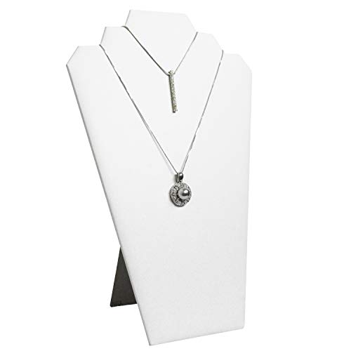 Mooca 6 Pieces Deluxe White Faux Leather Covered Mdf Wood With Cardboard Easel Necklace Display, Jewelry Stand Display Necklace Display For Craft Shows, 8 1/4" W X 12 1/2" H #TOP1