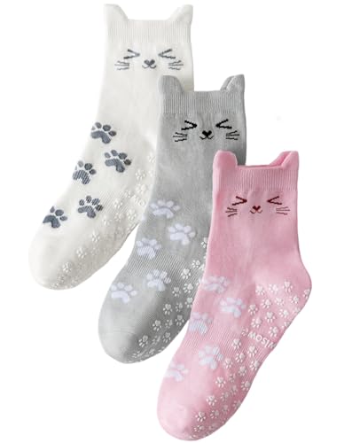 Image of Yawlsow Pilates Grip Socks for Women Cute Yoga Grippy Non Slip Non Skid Cat Socks with Cat Paw Gripper for Barre Workout