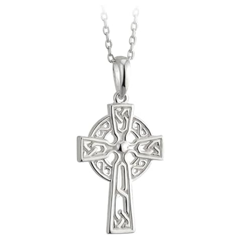 Biddy Murphy Irish Celtic Cross Pendant Necklace for Women, 925 Sterling Silver, Ornate Traditional Jewelry, Small 7/8", 18" Length Chain Made in Ireland Cover