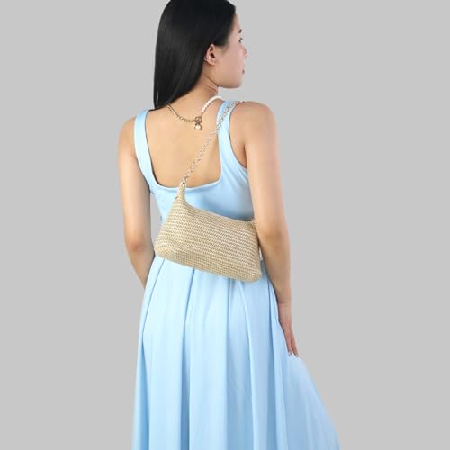 Bolso de hombro tejido en paja para mujer miniatura 5