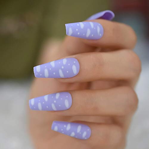 CoolNail Sky White Cloud Baby Purple Press on False Nails Long Ballerina Coffin Popular Matte Frosted Fake Fingersnails Extention Tool
