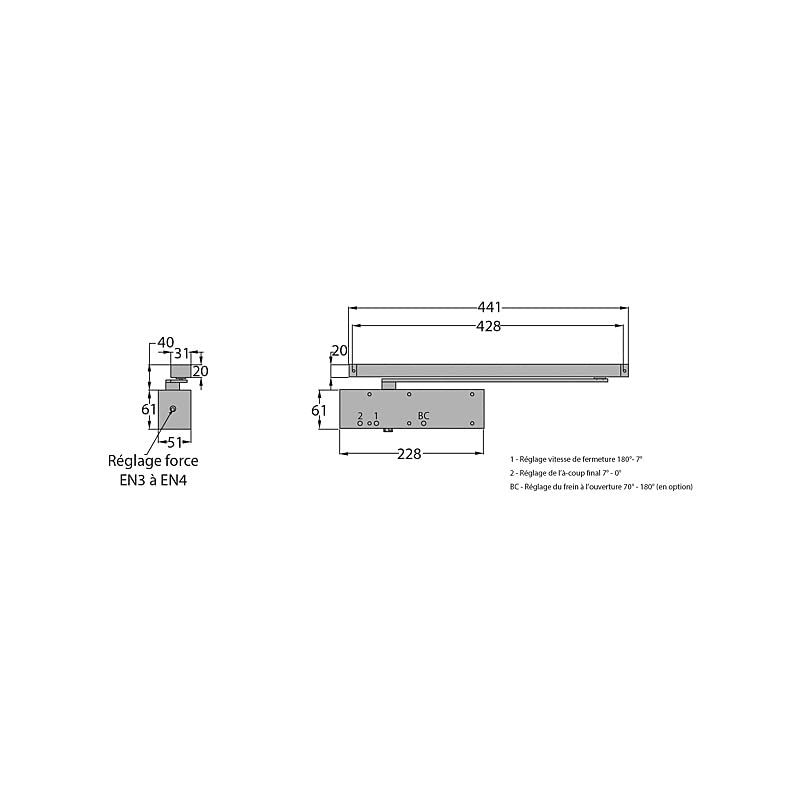 Ferme-porte GROOM 3400 - Bras anti-vandalisme - Argent - GR340511