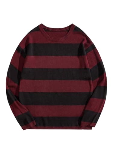Men's Pullover Sweater Casual Stripe Round Neck Drop Shoulder Sweaters