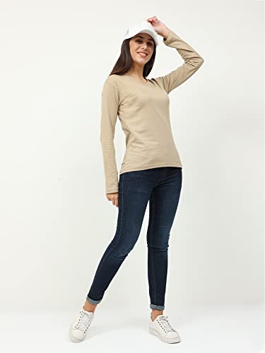 Image of FLEXIMAA Women's Cotton Plain V Neck Full Sleeve T-Shirt