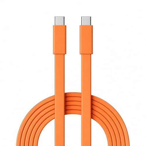 Necesories 240W USB C to USB C Cable | 1.5M Silicone Flat Type C to Type C fast Charging Cable | PD Data Cable with E-marker Chip Compatible for Macbook,iphone,Samsung (Orange, Cable W/O Stand)
