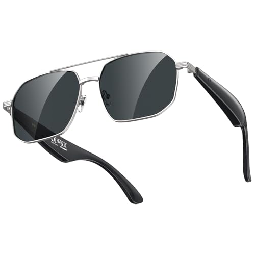 Smart AI Glasses with 100+ Language Translation, Bluetooth 5.4 Glasses with Chat GPT, Blue Light Filtering Lenses with Lightweight Metal Frame Sunglasses, Smart Glasses for Men Women Travel Business