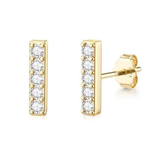 JIAYIQI Gold Stud Earrings for Women, Trendy Bar Earrings