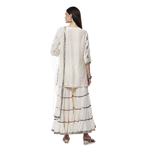 Image of BIBA Women Cotton Straight Embroidered Suit Set