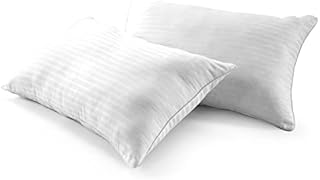 Sleep & Snuggle Hotel Quality Pillows 2 Pack Ultra Bounce Back Anti-Allergy Comfortable Fluffy Pillow With Down Alternative Filling Microfiber Satin Stripe Case Breathable Ideal For Side Back