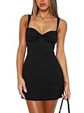 MIYIEONZ Women's Summer Mini Dresses Sleeveless Sexy Square Neck Lace Splicing Cocktail Party Small Black Straps Bodycon Dress