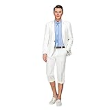 Traje De Hombre Traje Casual De 2 Piezas Para Hombre Algodón Lino Slim Fit Blanco Roto Traje Transpirable Para Verano Boda En La Playa Evento Al Aire Libre Desfile De Moda Fiesta,Blanco,46Y/30 (M)