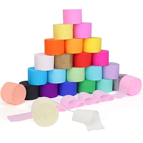Image of 24 Rolls Crepe Paper Streamers, 24 Colors Rainbow Pastel Streamers Party Supplies for Birthday Party Baby Shower Rainbow DIY Christmas Halloween Wedding Ceremony Various Large Festivals Decoration