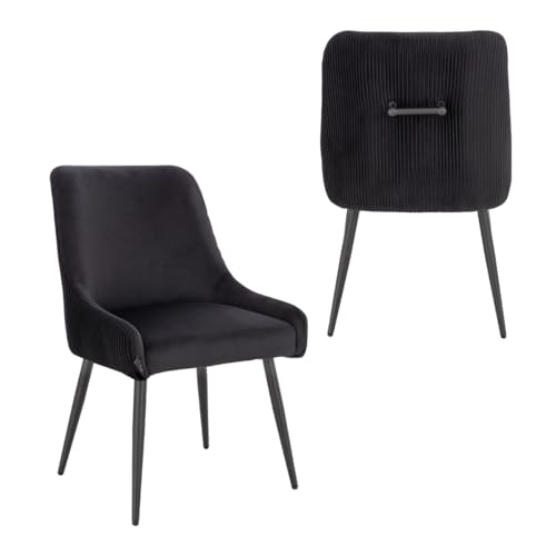 SVITA Isabelle 2er Set Esszimmerstühle Sessel Essstühle Polsterstuhl Lounge-Stuhl Chair Schminkstuhl Gemütlich Rückenlehne Griff Samt Schwarz