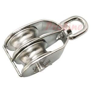 2'' Marine Stainless Steel DOUBLE Pulley w/Swivel Eye Hoist Lifting Boat 800Lb