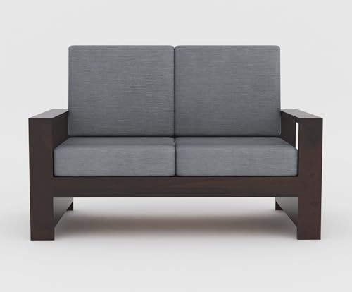 Image of Sheesham Wooden 2 Seater Sofa for Living Room | Rosewood 2 Seater Cushion Sofa with Side Rack| Solid Wood Sofa Set for Lounge (2 Seater,Walnut Finish)
