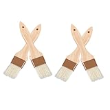 Amosfun Backpinsel mit isolierten Holzgriffen, hitzebeständig, Naturborsten, Backpinsel für Grillen, Braten, Grillen, gleichmäßiges Auftragen von Butter, Soße, Eierspülung in der Küche, 4 Stück