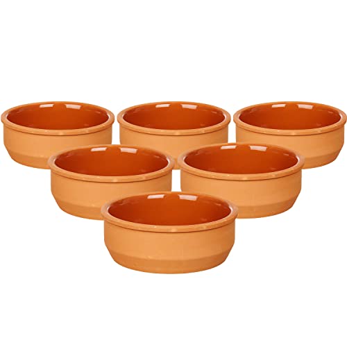 TIENDA EURASIA - Set de 6 Cazuelas de ø12 cm, Cazuela Barro Aptas para el Horno, Juego de 6 Cazuelas Lavables en Lavavajillas, Tamaño ø12 x 5 cm, Cazuela Redonda Se puede Usar en Microondas (Marrón)