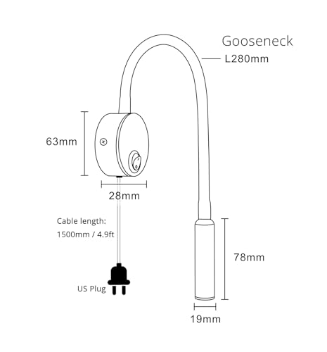 Image of 2-Pack Modern Gray Bed Reading Light Wall Mount Lamp, 25 Focused Beam 3000K Warm White for Bedroom, Minimalist Reading Light for Bed Headboard, 4.92ft Plug-in, AC 85-265V