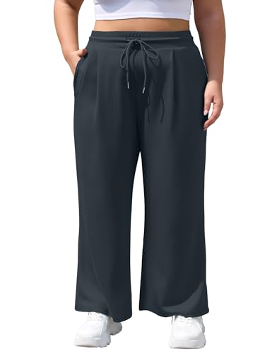 COOTRY Plus Size Wide Leg Pants for Women High Waist Casual Relaxed Pants Drapey Lounge Pants with Pockets