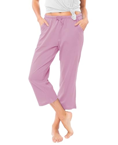 Image of Sexy Basics Women's 100% Cotton Lounge Pants | Capri Style Pajama Sleep Bottoms | Drawstring & Pockets |Multi-Packs & Colors