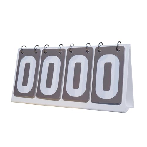 Aymzbd Sports Scoreboard, Flip Score Board, Compact 4 Digits Score Keeper, Table Score Flipper for Tennis Baseball Badminton Soccer, Gray