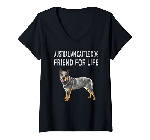 Womens Australian Cattle Dog Friend For Life Dog Friendship V-Neck T-Shirt, Black