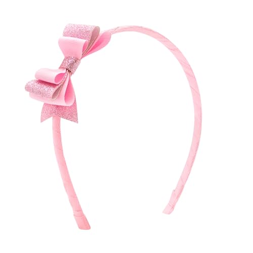 Nœud papillon en vinyle rose perle Wee Ones pour filles sur bandeau extensible