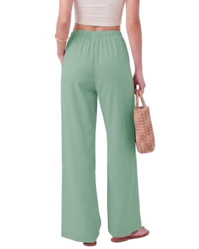 Image of ZOOSIXX Wide Leg Pants for Women - Palazzo Flowy Lounge Lightweight Summer Drawstring Trousers with Pockets Beach Vacation