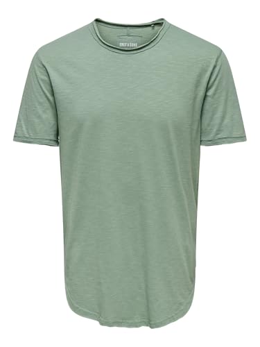 Herren O&S Rundhals T-Shirt Langes Einfarbiges Kurzarm Shirt Basic Shortsleeve aus Baumwolle ONSBENNE, Farben:Pastell-Grün, Größe:XL