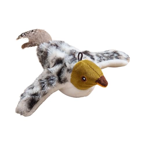 子猫のおもちゃ 羽ばたく鳥 - インタラクティブなさえずり鳥 キャットトイ,退屈しのぎ ぬいぐるみ相棒 充電式 - 小型犬 中型犬 大型犬 屋内 屋外 用