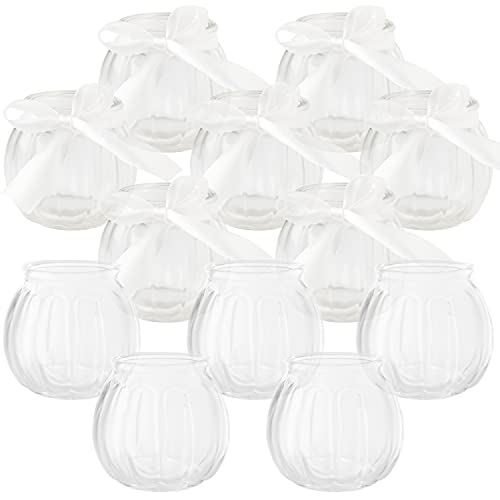 Belle Vous Photophore Verre Transparent pour Bougies Chauffe-Plat avec Ruban Blanc (Lot de 12) - Bougeoir Mariage, Fêtes, Décoration de la Maison, Centres de Table et Cadeaux