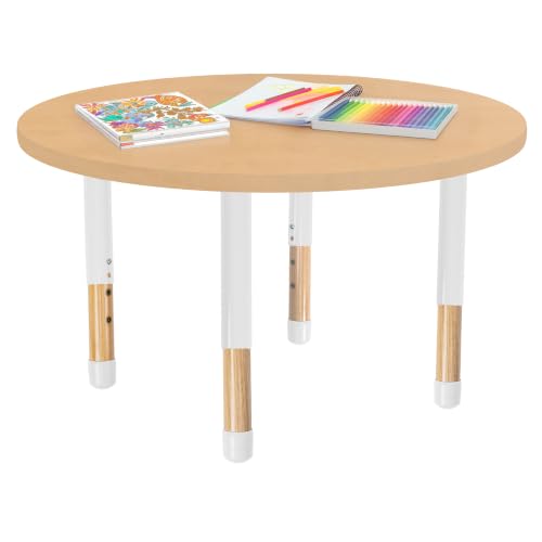 Image of 36 inch x 36 inch Round Kids Classroom Table with Adjustable Chunky Wood Legs