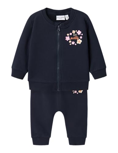 NAME IT Baby-Mädchen Nbfvrillie Sweat Cardigan Box Bru Set Sweatanzug, Dark Sapphire/Print:Flower, 68