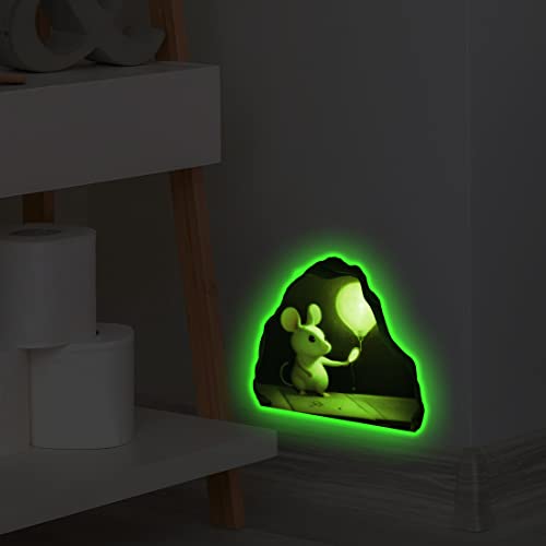 Robmoda 3D Mouse Hole Wall Sticker Glow In The Dark, Mouse Reading Book Fun Art Wall Decal, Peel And Stick Nursery Kids Room Decor, Classroom, Bedroom, Bookcase Decoration #TOP2
