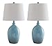 Kings Brand Light Blue with White Fabric Shade Table Lamps, Set of 2