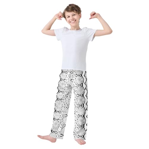 ZZXXB White Snake Print Boys Long Pants Soft Trousers Elastic Waist Kids Lounge Bottoms with Pockets S-XL2