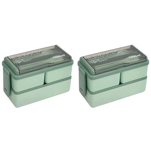 Grendly 2 cajas de almuerzo Bento para adultos, niños, a prueba de fugas, para preparación de comidas, cajas de control de porciones, estilo para compartimento, contenedor delgado