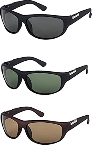 Image of Sunwear Unisex Modern Wrap Around Black,Brown,Green Glass Lens Combo Pack Sunglasses
