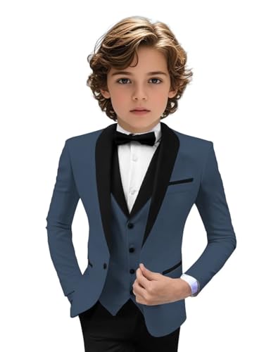 Image of Tuxedo Suits for Boys 3 Pieces Slim Fit Boys Formal Suit Dresswear Ring Bearer Outfit Blazer Vest Pants for Wedding Grooms