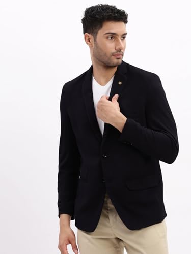 Image of SHOWOFFFF Men Solid Single Breasted Casual Blazer | Notched Lapel Full Sleeves Cotton Blazer for Mens | Slim Fit Regular Length Blazer for Men's