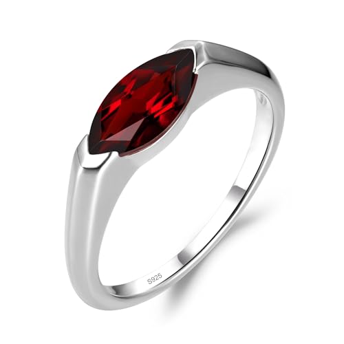 LUO Simple 925 Sterling Silver Marquise Cut 5x10 MM Gemstone East West Engagement Ring for Women