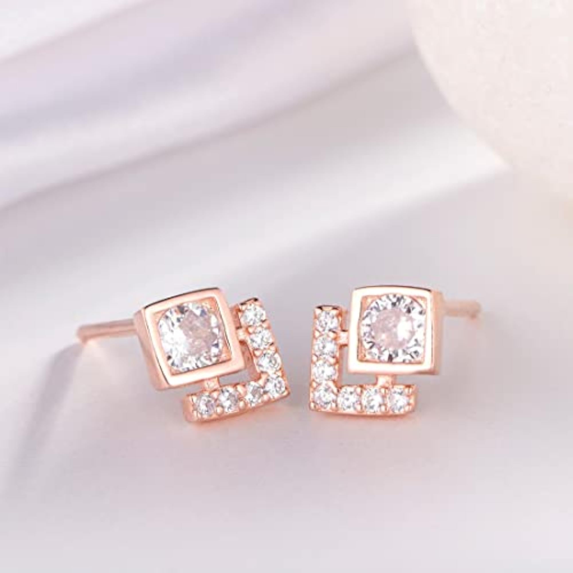 925 Silver CZ Solitaire Rose Stud Earrings